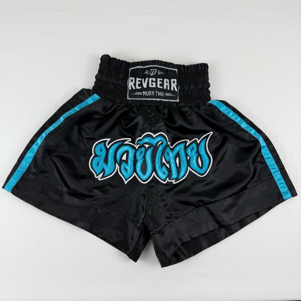 Revgear Unisex Muay Thai Shorts MMA Kickboxing, Black/Blue,‎ Size Youth Small